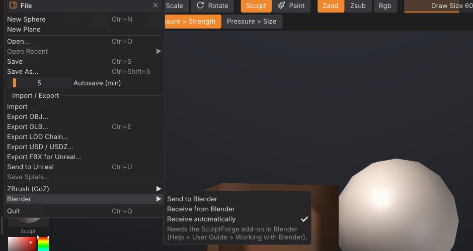 File > Blender in SculptForge