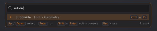 The command palette searching for subdivide