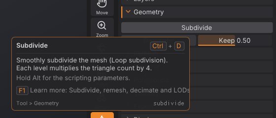 Ctrl-hover help on the Subdivide button