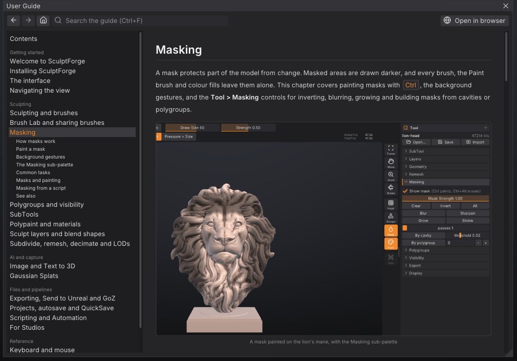 The User Guide window on the Masking chapter